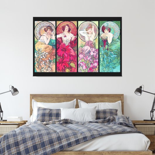 Vier juwelen, Alphonse Mucha Canvas Afdruk (Insitu (Slaapkamer))