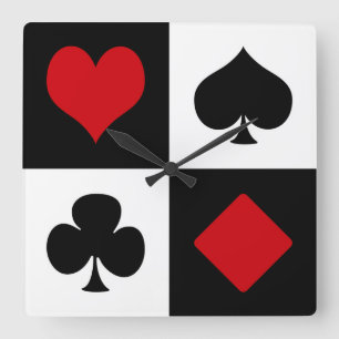 Vier kaartpakken vierkante klok
