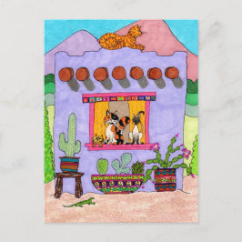 Vier Katten bij het Paarse Huis van Adobe Briefkaart