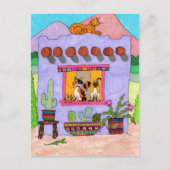 Vier Katten bij het Paarse Huis van Adobe Briefkaart (Voorkant)
