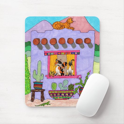 Vier Katten bij het Paarse Huis van Adobe Muismat (Met muis)