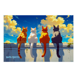 Vier katten die naar de zonsondergang kijken perfect poster