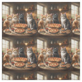 Vier katten die pizza voor diner hebben, stof (Swatch)