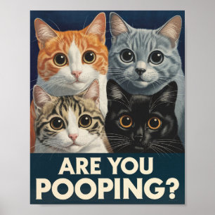 Vier katten en een vraag: ben je aan het poepen? G Poster