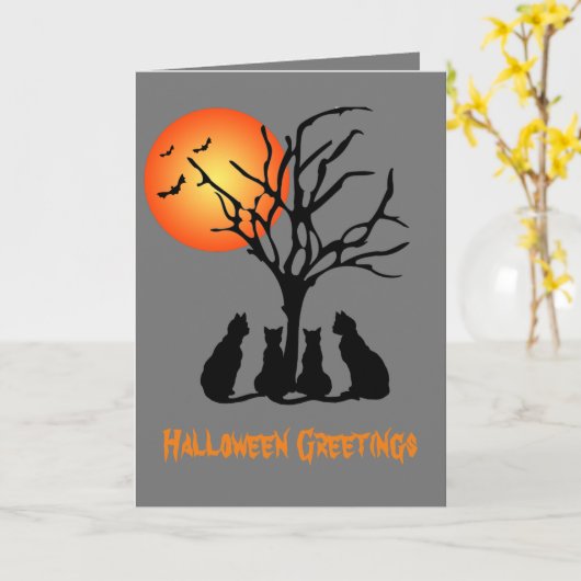 Vier katten in het maanlicht 13" x 18" wenskaart kaart (Gele Bloem)