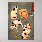 Vier katten in verschillende poses die Japans illu Poster (Voorkant)