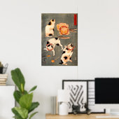 Vier katten in verschillende poses die Japans illu Poster (Thuiskantoor)