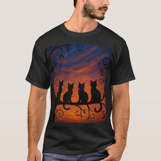Vier katten silhouet t-shirt (Voorkant)