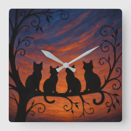 Vier katten silhouet vierkante klok