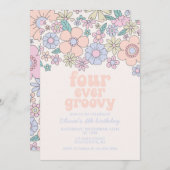 Vier keer 4 jaar oud op Groovy Retro Kaart (Voorkant / Achterkant)