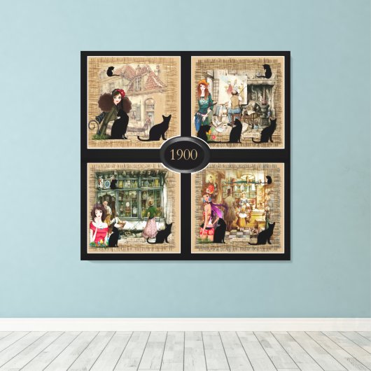 Vier keer Anton Pieck Canvas Afdruk (Insitu (Houten vloer))