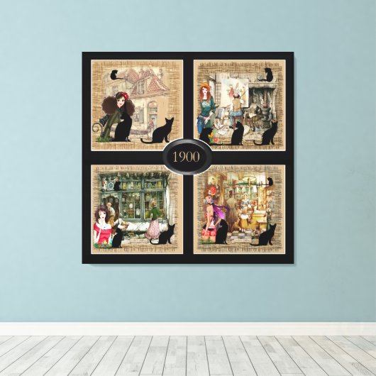 Vier keer Anton Pieck Canvas Afdruk (Insitu (Houten vloer))