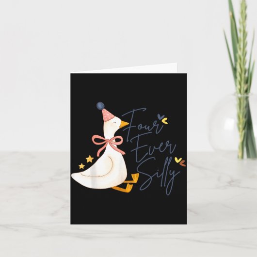 Vier keer dom grappige domme gans 4e verjaardag kaart (Voorkant)