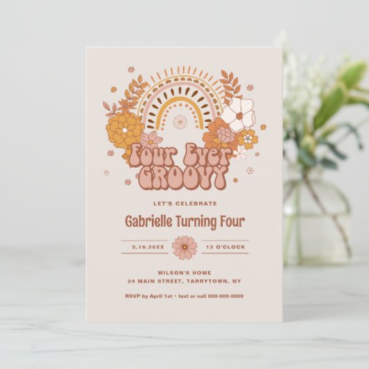 Vier keer een Groovy verjaardagsuitnodiging Kaart (Staand voorkant)