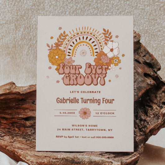 Vier keer een Groovy verjaardagsuitnodiging Kaart