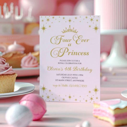 Vier keer een Prinses Koninklijke 4e Verjaardag Kaart
