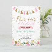 Vier keer een Prinses verjaardag uitnodiging (Staand voorkant)
