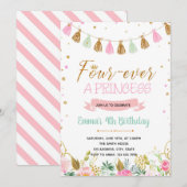 Vier keer een Prinses verjaardag uitnodiging (Voorkant / Achterkant)