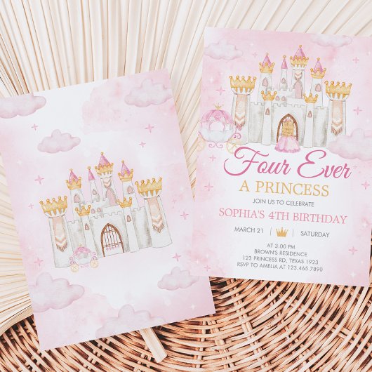 Vier keer een prinses verjaardagsfeestje kaart