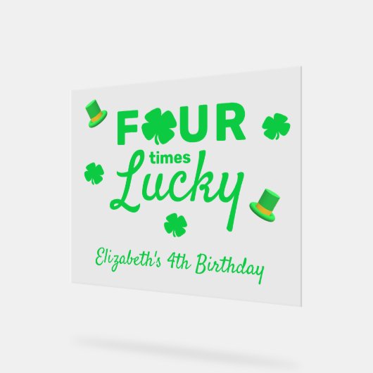 Vier keer gelukkige 4e verjaardag acryl bord (Hoek)