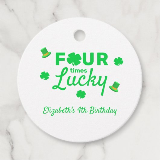 Vier keer gelukkige 4e verjaardag bedankjes labels (Voorkant)