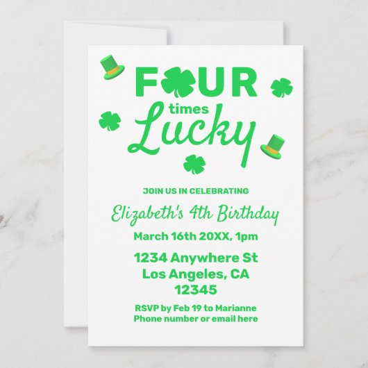 Vier keer gelukkige 4e verjaardag kaart (Voorkant)