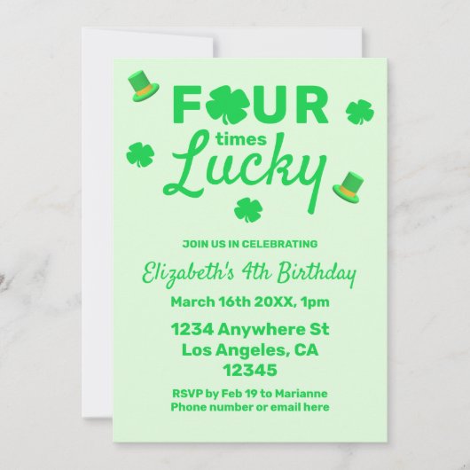 Vier keer gelukkige 4e verjaardag kaart (Voorkant)