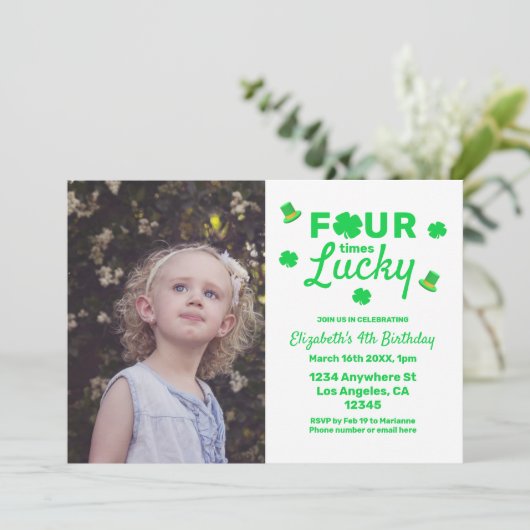 Vier keer gelukkige 4e verjaardag kaart (Staand voorkant)