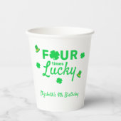 Vier keer gelukkige 4e verjaardag papieren bekers (Voorkant)
