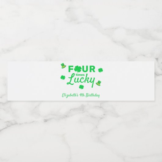 Vier keer gelukkige 4e verjaardag waterfles etiket (Enkel label)