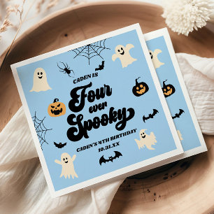 Vier keer groovy blauwe Halloween 4de verjaardagsf Servet