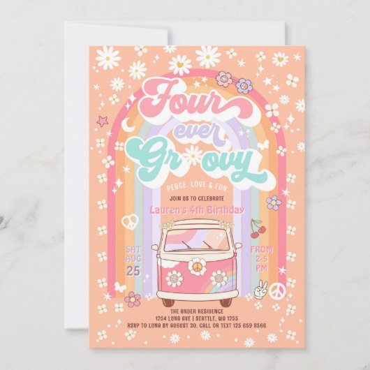 Vier keer Groovy Daisy Groovy 4e verjaardag Kaart (Voorkant)