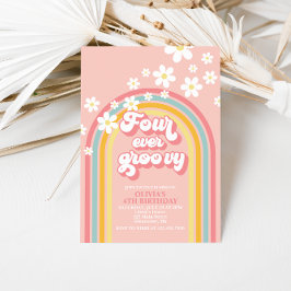 Vier keer groovy retro regenboog 4de verjaardag kaart