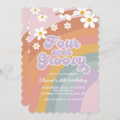 Vier keer groovy retro regenboog 4e verjaardag kaart (Voorkant / Achterkant)