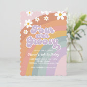 Vier keer groovy retro regenboog 4e verjaardag kaart (Staand voorkant)