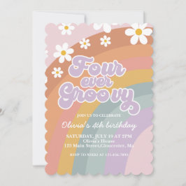 Vier keer groovy retro regenboog 4e verjaardag kaart