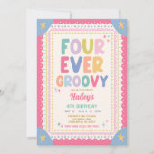 Vier keer groovy speelse meisje 4de verjaardagsfee kaart (Voorkant)