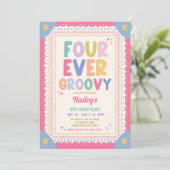 Vier keer groovy speelse meisje 4de verjaardagsfee kaart (Staand voorkant)