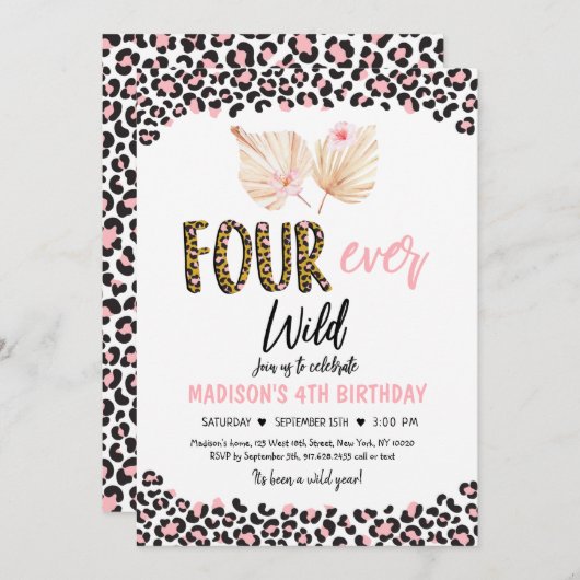 Vier keer per dag Wilde Leopard Print Pink Gold Da Kaart (Voorkant / Achterkant)