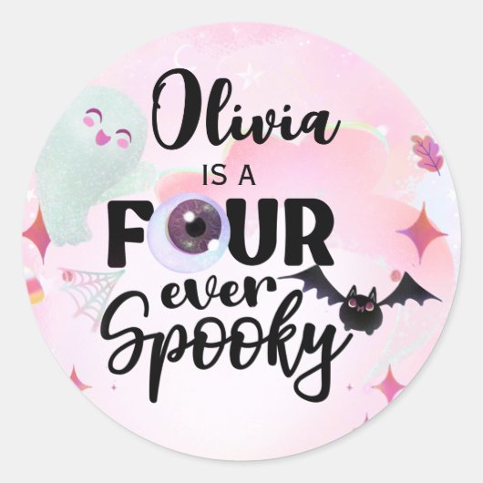 Vier keer spookachtig ronde sticker (Voorkant)