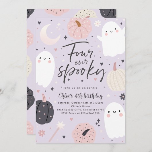 Vier keer spooky boho Halloween geest 4de verjaard Kaart (Voorkant / Achterkant)