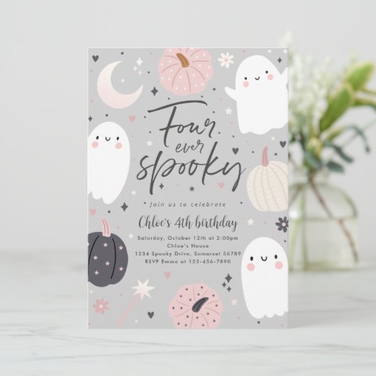 Vier keer spooky boho Halloween-geest 4e verjaarda Kaart (Staand voorkant)