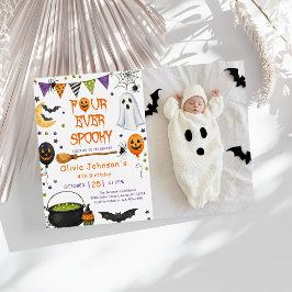 Vier keer spooky Halloween geest 4de verjaardag Kaart