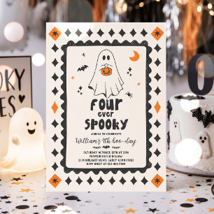 Vier keer spooky Halloween jongen spook 4de verjaa Kaart