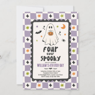 Vier keer spooky Halloween jongen spook 4de verjaa Kaart