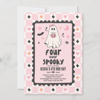 Vier keer spooky Halloween meisje spook 4de verjaa Kaart