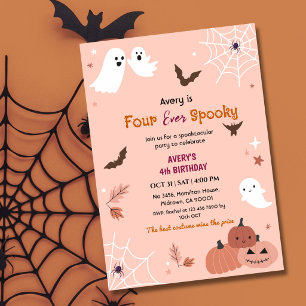 Vier keer spooky Halloween verjaardag Ghost vleerm Kaart