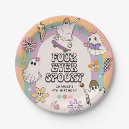 Vier keer spooky retro Halloween 4e verjaardag Papieren Bordje