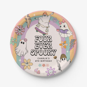 Vier keer spooky retro Halloween 4e verjaardag Papieren Bordje