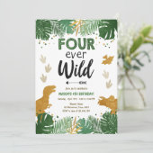 Vier keer Wild Dino Boy Gold Dinosaur Birthday Kaart (Staand voorkant)